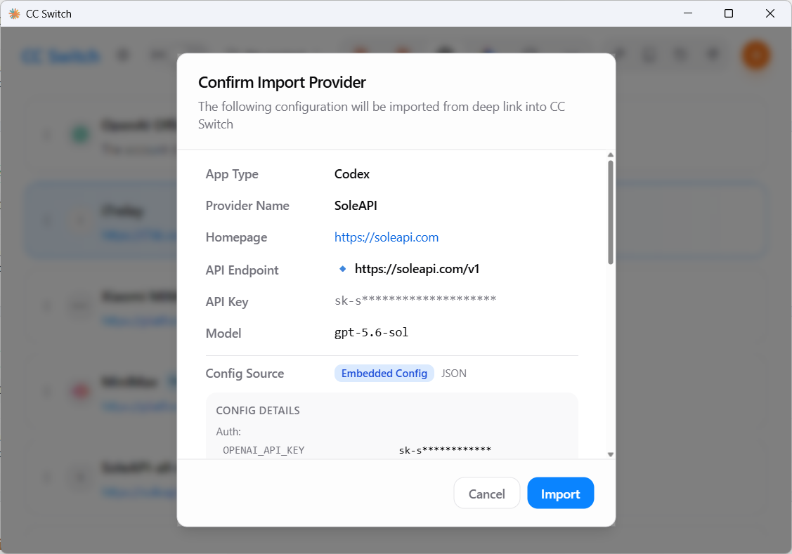 Dialog shown after a successful import