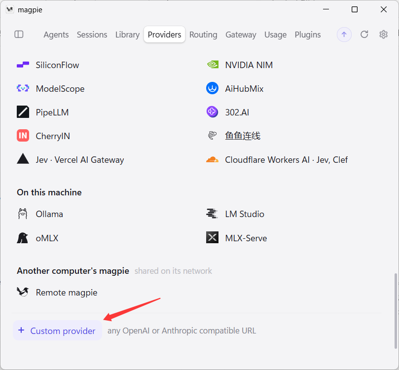Magpie Custom provider selection