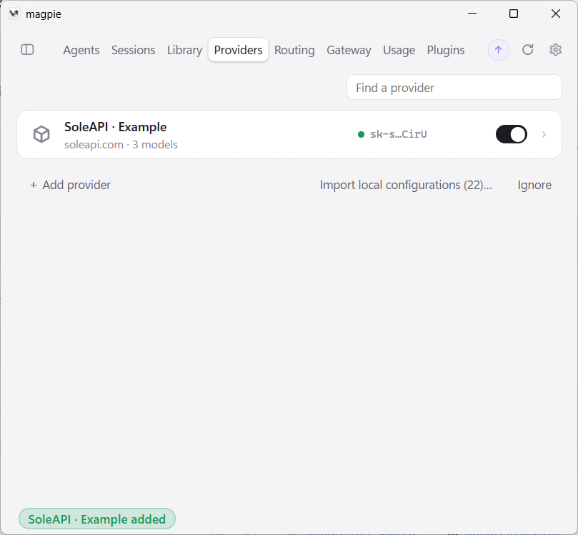Imported SoleAPI provider in Magpie