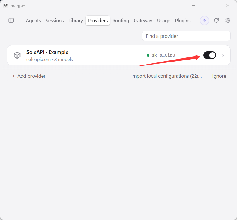 Enabled Magpie provider or successful test state